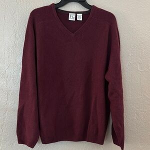Vintage Field Gear 100% Cashmere Super Soft V-neck Sweater Burgundy Medium Mens